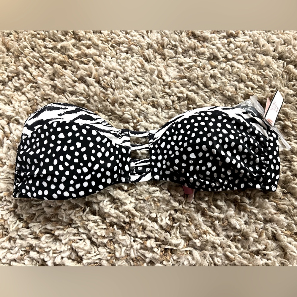 NWT navy and white Victorias Secret Swim strapless bikini top